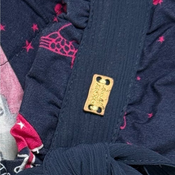 DKNY Mushroom Print Babydoll Dress Size Small Cotton Navy Pink Y2K - Picture 6 of 9